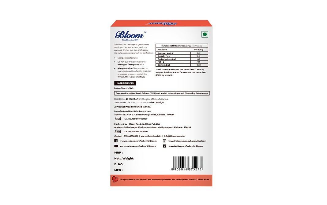 Bloom Custard Powder Strawberry   Box  100 grams